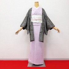 Modern Gray Haori Jacket with Unique Script Pattern Japanese Kimono Silk
