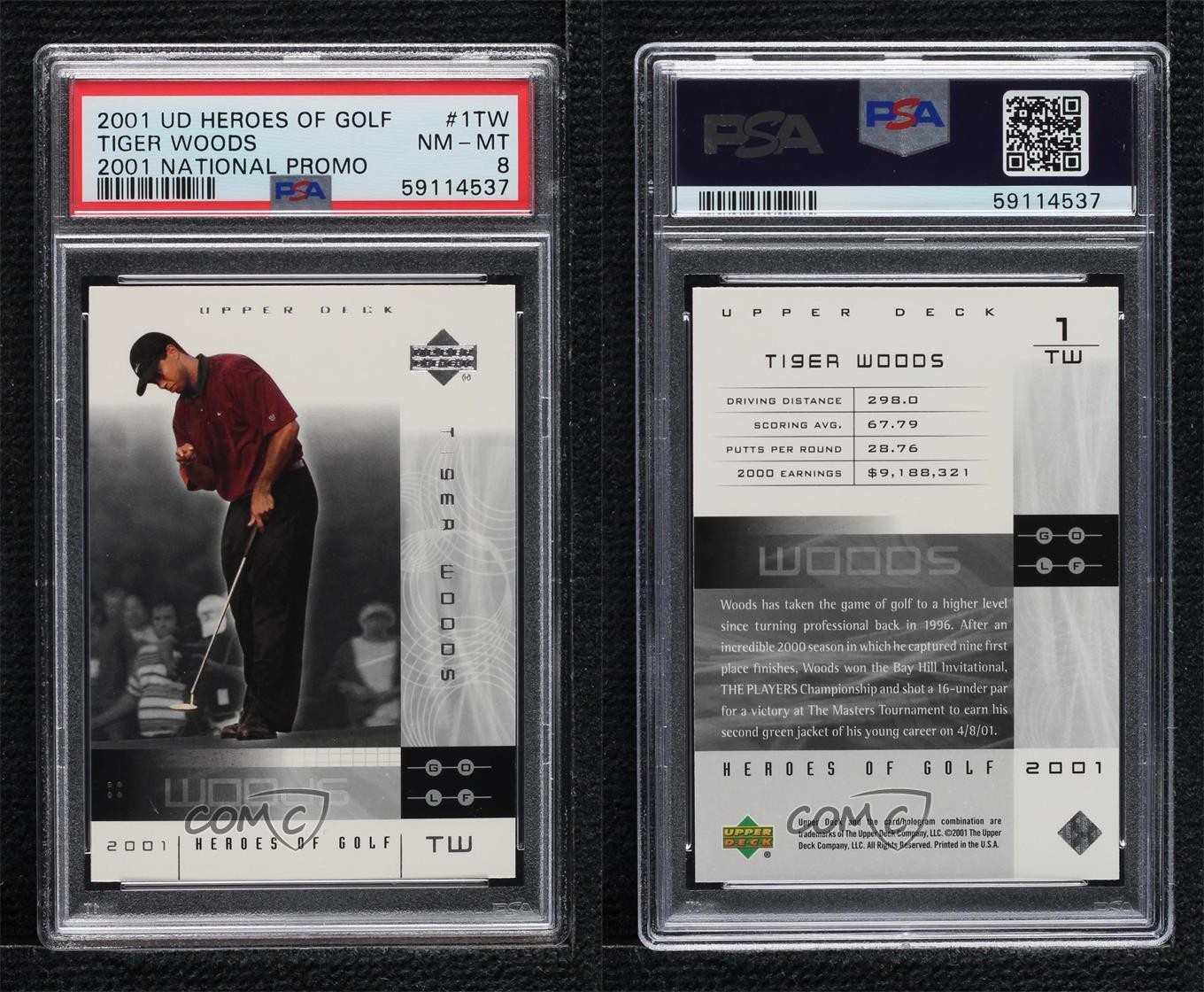 2001 Upper Deck Tiger Woods #1 PSA 8 Rookie RC 0c37 view 3