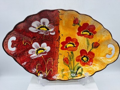 Vintage Oval Platter with Scalloped Edge  Majolica cera Sticker French Floral