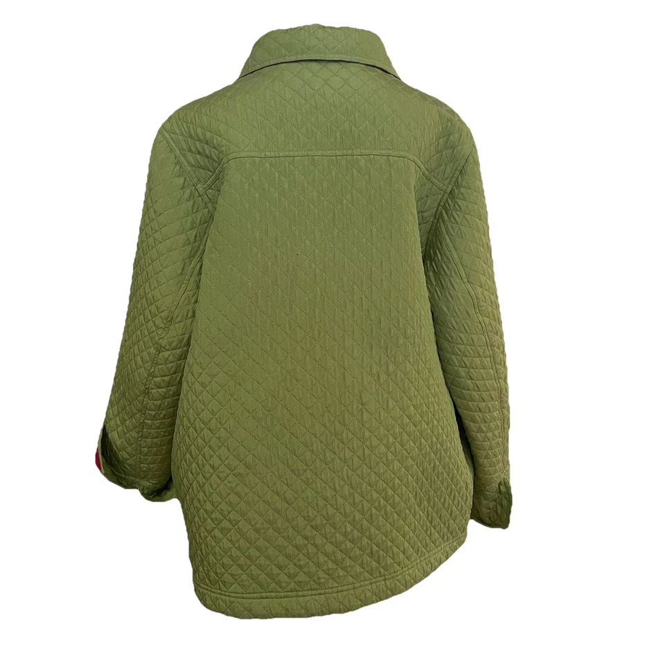 The Quacker Factory Quilted Jacket 1X Green/Pink 100% Silk Zip Embellished Coat - Image 4 of 4