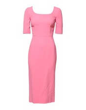 Dolce & Gabbana Pink Viscose Short Sleeve Sheath Midi Women's Dress Authentic