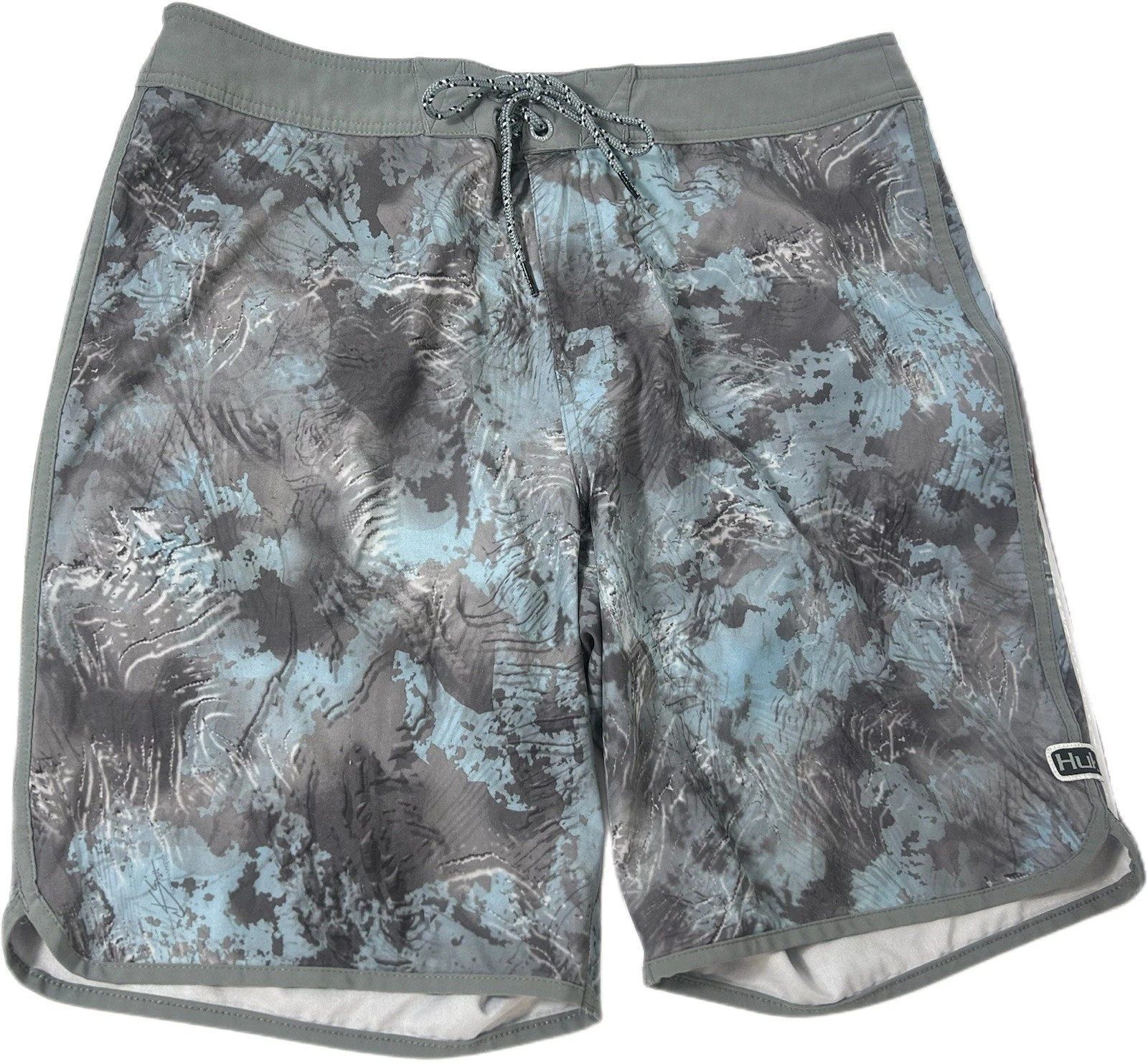 HUK Performance Board Shorts Mens 36 Blue Grey Camo Wave Fishing Swim Trunks