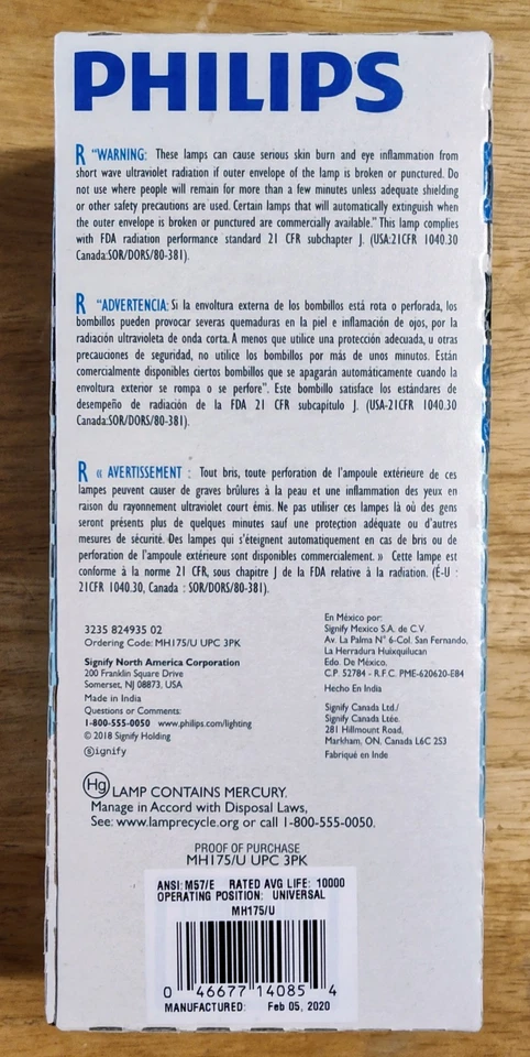 Philips 175W Clear ED28 Metal Halide Bulb Mogul base for M57/E Ballast NIP - Image 2 of 2
