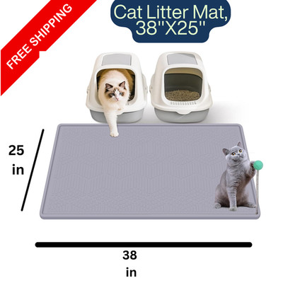 38''x25'' Large Cat Litter Mat, Waterproof Non-Slip Silicone Litter Box Mat, Easy