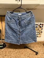 Christopher  Banks Denim A-Line Knee Length Skirt Button Front Blue Size 10