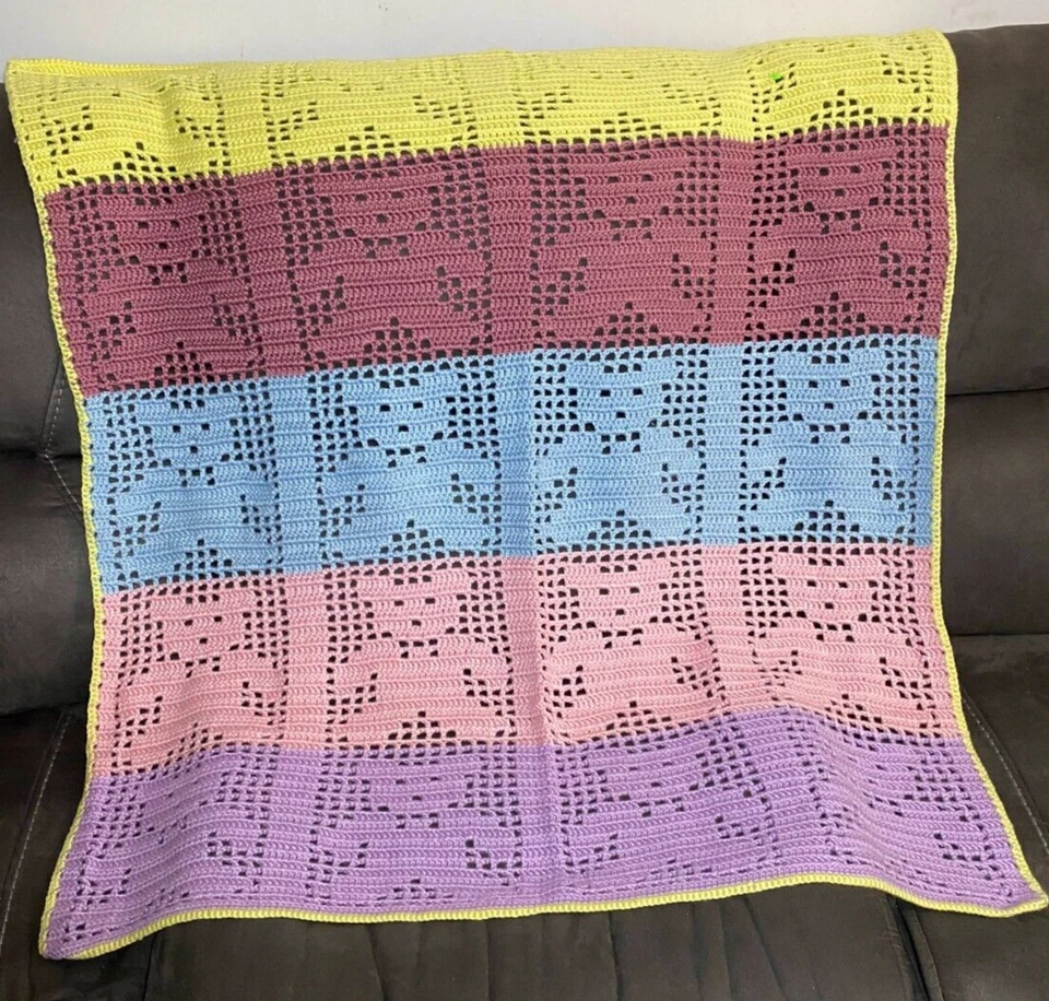Oso de peluche hecho a mano bebé afgano púrpura/rosa/azul/rosa/amarillo 37"x38" Foto 4 de 4