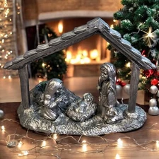 Christmas Manger Nativity Handmade Pewter Candle Holder Jesus USA