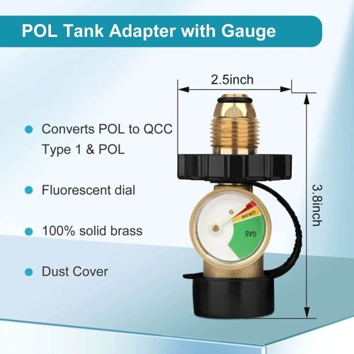 Propane Tank Gauge RV Pressure Brass Adapter Gas Level Meter Grill BBQ Indicator - Picture 6 of 15