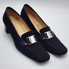 Salvatore Ferragamo Boutique Black Silver Branded Buckle 7AA Pumps Shoes Heels