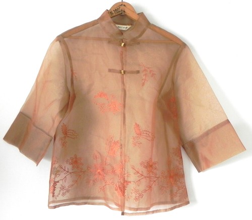Pang Chi Mandarin 2pc Silk Half Sleeve Duster/Maxi Skirt Embroidery Trim Size 6 - Picture 3 of 12