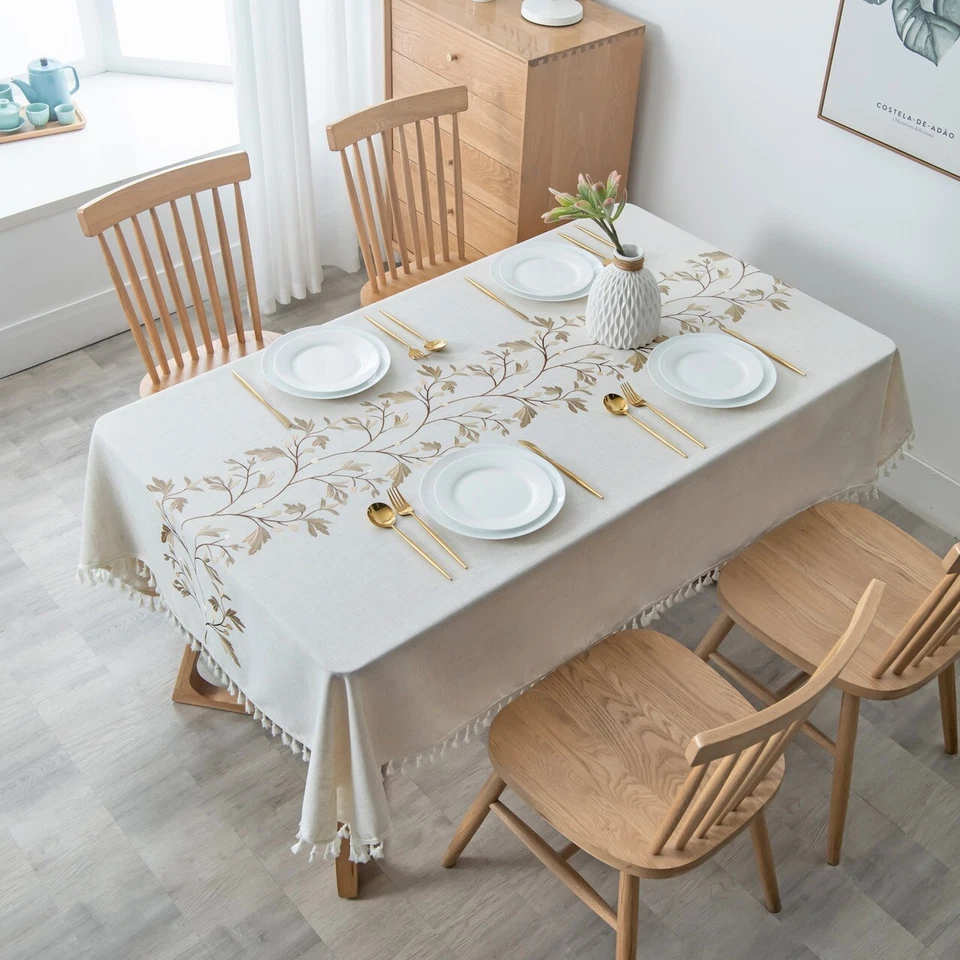 High Quality Washable Wrinkle Free Cotton Linen Tablecloth with Tassel - Image 4 of 4