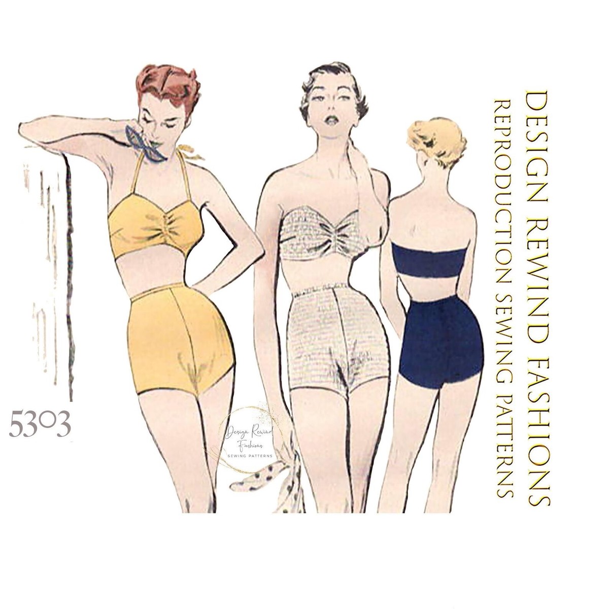 1950s BATHING SUIT SEWING PATTERN 50s Vintage 2-Piece Bikini