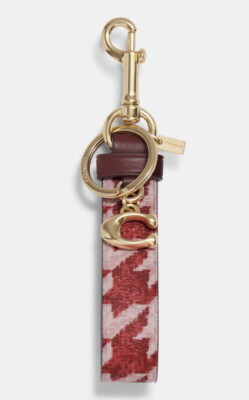 *COACH*~(CK069)~Loop Bag Charm With Houndstooth Print Key Chain FOB~IM/Pink/Red