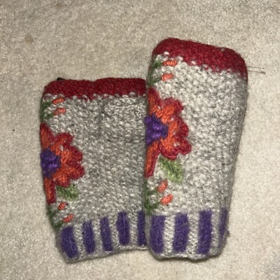 Lost Horizons Fingerless Gloves/Mittens Handcrafted Knit Wool Fleece Lined