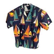 Vintage GOTTEX Men's Button Multicolor Hawaiian Sailboat Shirt
