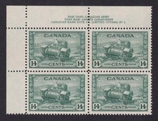 CANADA 1942-48 War Effort 14c Ram Tank blocco di 4 SG 385 MNH/** (CV £110+)