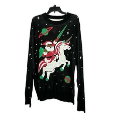 Tipsy Elves Men's Black Santa Ugly Christmas Unicorn Sword Sweater New Size XL