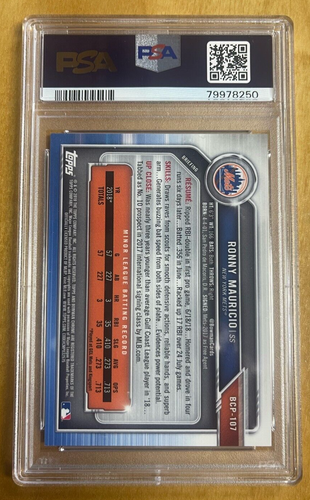 2019 Bowman Chrome ORANGE REFRACTOR Ronny Mauricio, #/25 1st RC PSA 10 Gem! HOT! - Picture 2 of 2