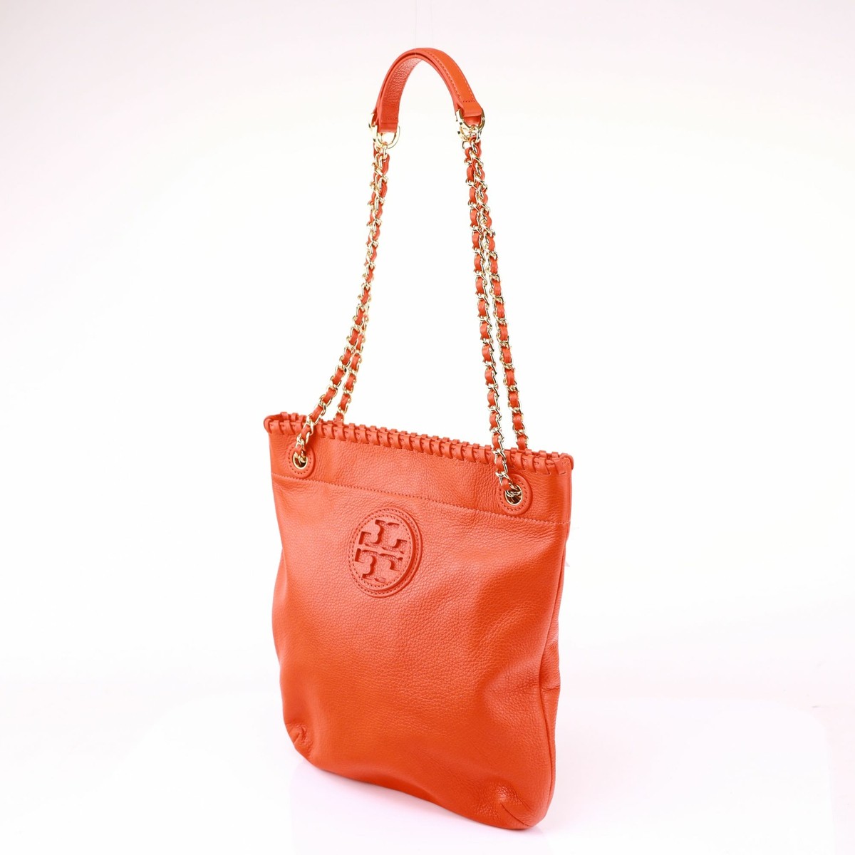 NWT Tory Burch MARION Leather Book Bag with Chain Orange