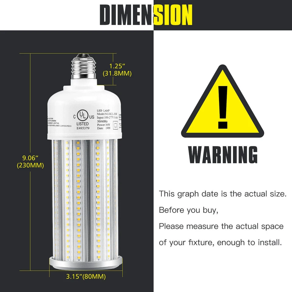36Watt LED Corn Cob Light Bulb Equal 150W MH/HPS for Basement Living Room 6000K - Image 2 of 4
