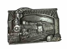 Vtg Bergamot Brass Works 1983 Belt Buckle Train Steam Engine Railroad Silver
