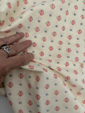 1 1/2Yd 44WX51"L Vtg Hearts Floral Blue Pink on Cream Quilt Fabric Calico Tulip