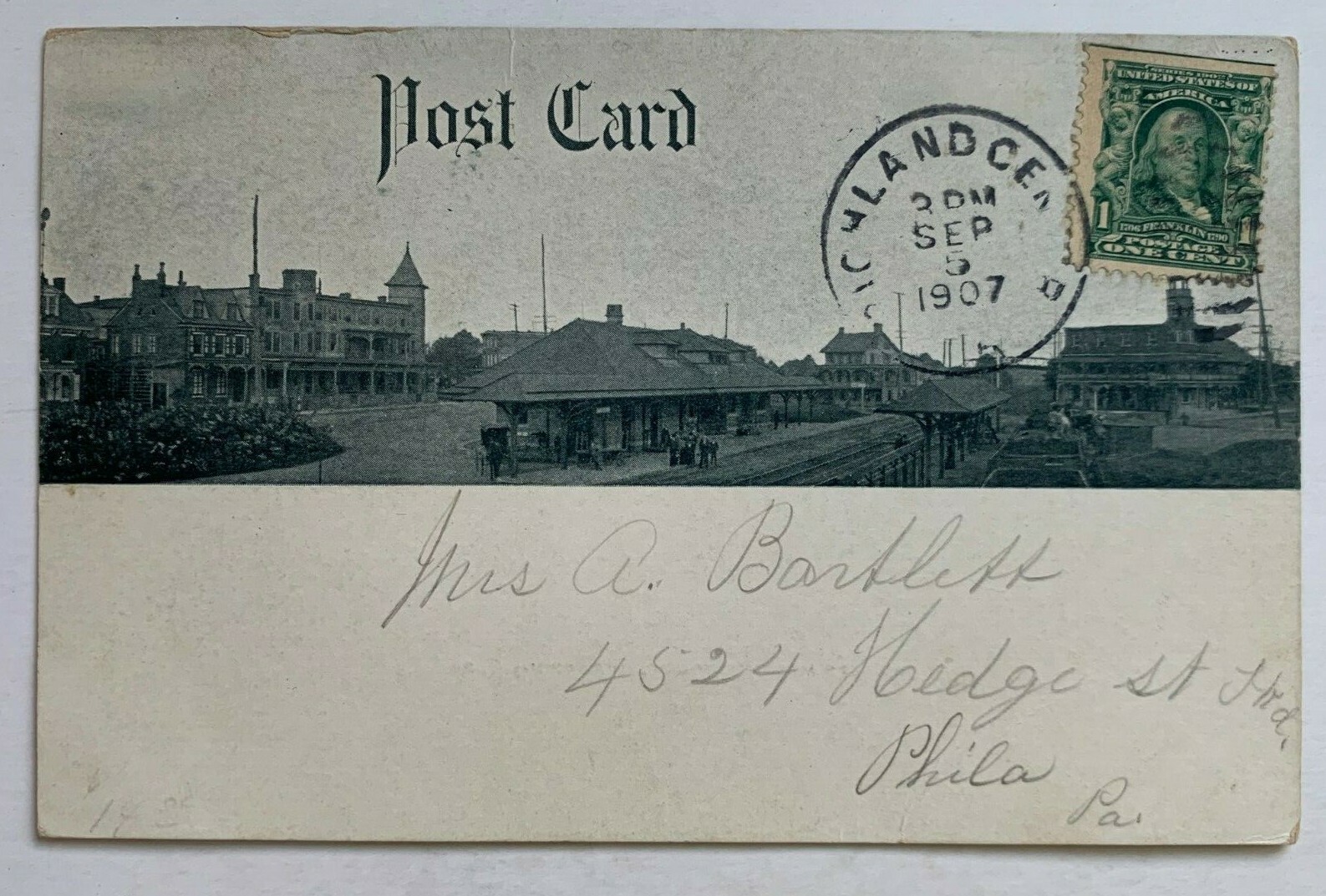 1907 PA Postcard Quakertown Quaker Meeting House Railroad RR Depot