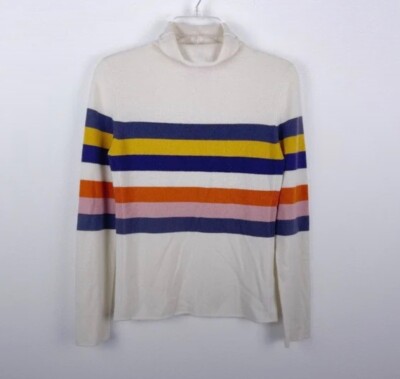 81 Hours Pure Cashmere Rainbow Striped Mockneck Sweater Women s Small