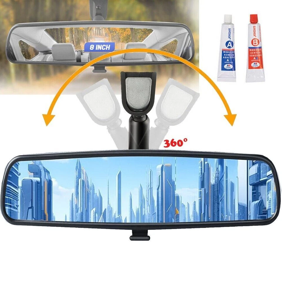For Ford Panoramic Car Rear View Mirror Interior Reduce Blind Spot SUV Van Truck - Image 2 of 4
