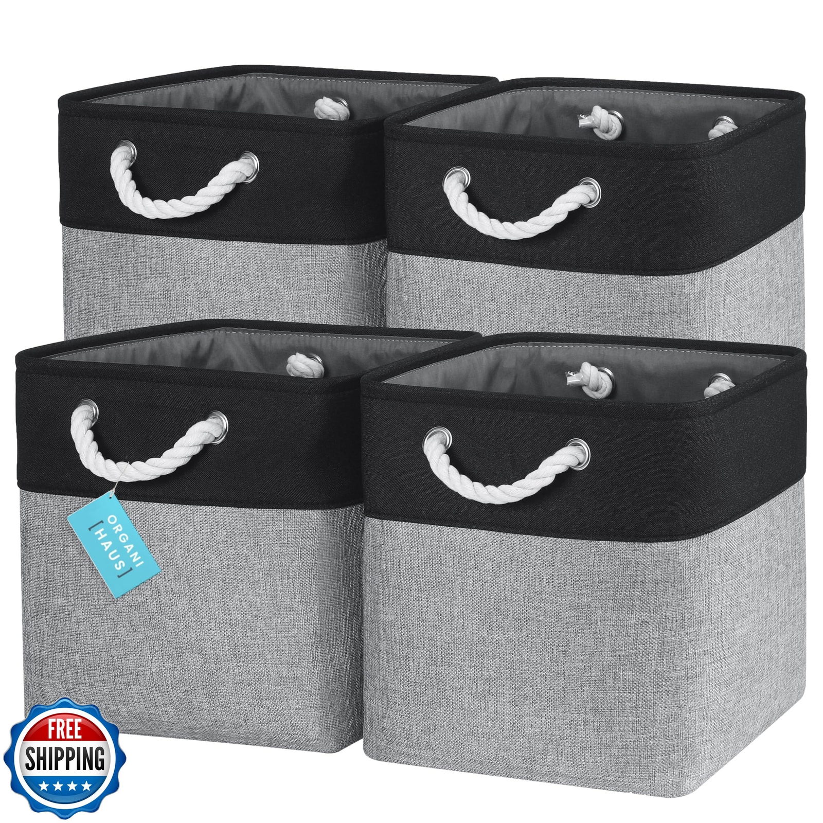 OrganiHaus 12x12 Foldable Fabric Storage Bins 4-Pack for Home Organization
