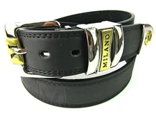 Mens High Quality Black Leather Silver Buckle Belt Designed By Milano 1.5" Wide