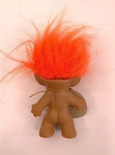 Vintage Uneeda Wishnik Good Luck Troll Puppe orange Haare Original Hängeetikett - Bild 3 von 6