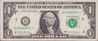 US Bank Star Note $1 Dollar Bill Fancy Serial # B02565871 Error Cut Shifted Seal — photo 1