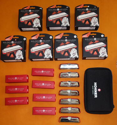 New HOHNER GOLDEN MELODY SET 7 Harmonicas A Bb C D E F G w/ ZipCase harp