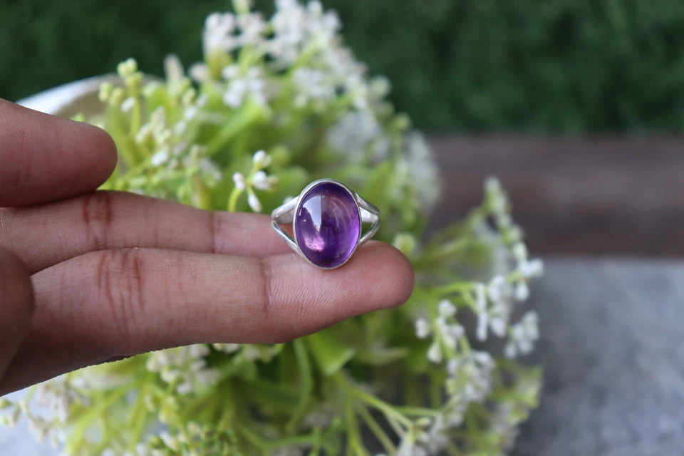Purple Amethyst Ring, 925 Silver Ring, Oval Gemstone Ring, Handmade Dainty Ring - Image 3 of 4
