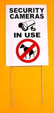 SECURITY CAMERAS IN USE - NO DOG POOP 8"X12" Plastic Coroplast Sign w/Stake w