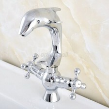 Chrome Brass Bathroom Dolphin Shaped 2 Cross Handles Basin Sink Faucet Mixer Tap