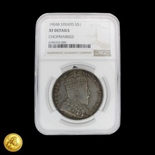 1904B Straits Settlement $1 Silver Edward VII XF Details Chopmarked -E452