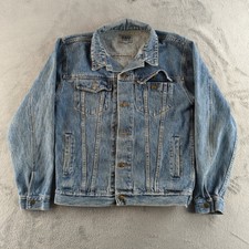 Vintage 90s Trucker Denim Jacket Mens 42T XL Tall Blue Make Hong Kong