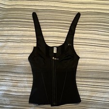 Black Polyamide Elastane Corset Top with Zipper for Women Size S