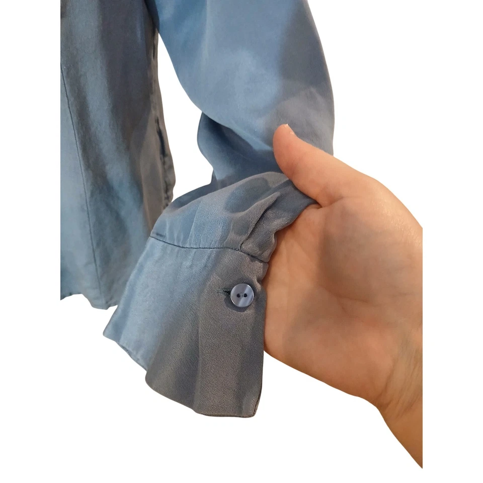 Womens 100% Silk Light Blue Button Up Long Sleeve Collared Shirt Blouse Top 16W - Image 3 of 4
