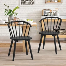 LUE BONA BLACK DINING CHAIRS, SET OF 2, Semicircular Backrest Farmhouse - BLACK
