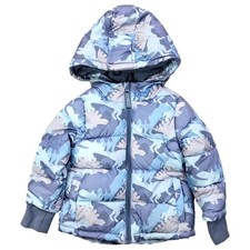 Infant Toddler Boys Blue Gray Dinosaur Puffer Jacket Hoodie Coat