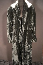 Vintage 1940's Lungo Velluto Nero Cappotto Ermellino Pelliccia Collo Taglia M VG