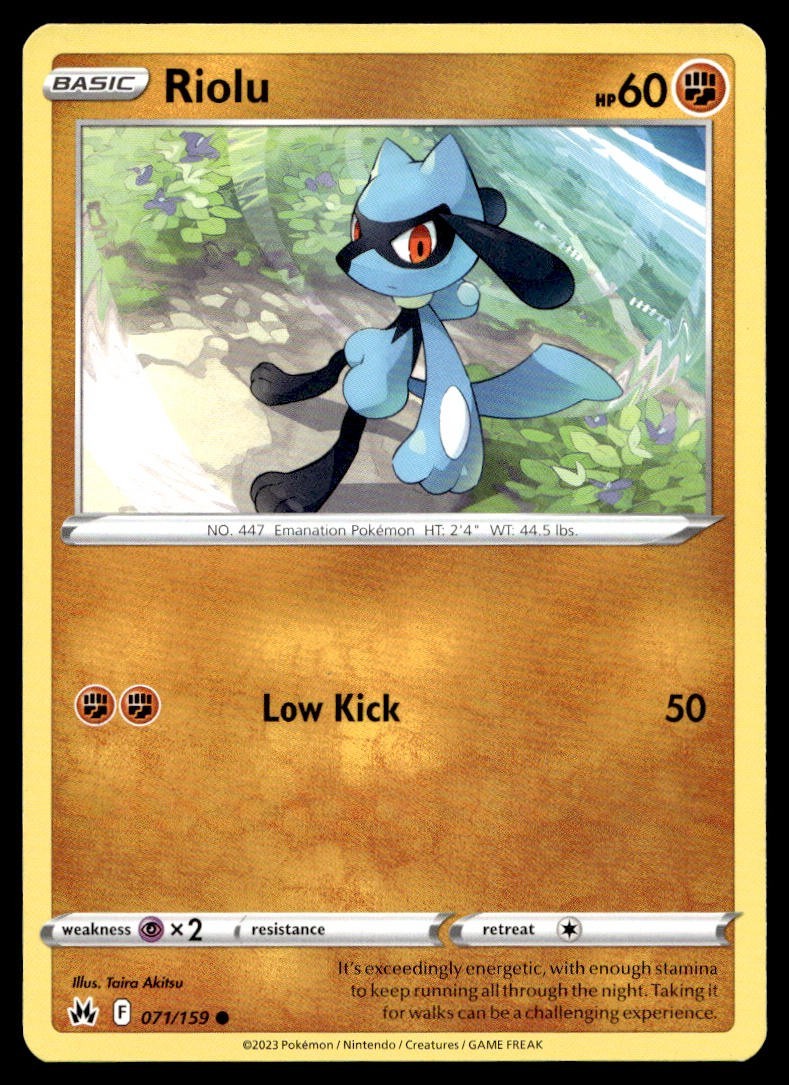 Riolu 71/159 Pokemon Card Crown Zenith Common 60 HP Lightly Played F13