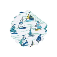 Dockside Single Placemat Quilted Round Nautical Coastal Sea Life Ocean, 17"