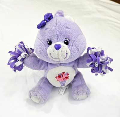 Care Bears Share Bear WT21006 2004 Purple/White 11in Plush Bear Bow Cheerleader