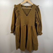 Madewell Flannel Lucie V-Neck Smocked Mini Dress Size 3X Weathered Olive Green