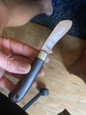 Vintage Queen “Q Steel” Hawkbill Pruner Knife Wood Handle, Lanyard Hole