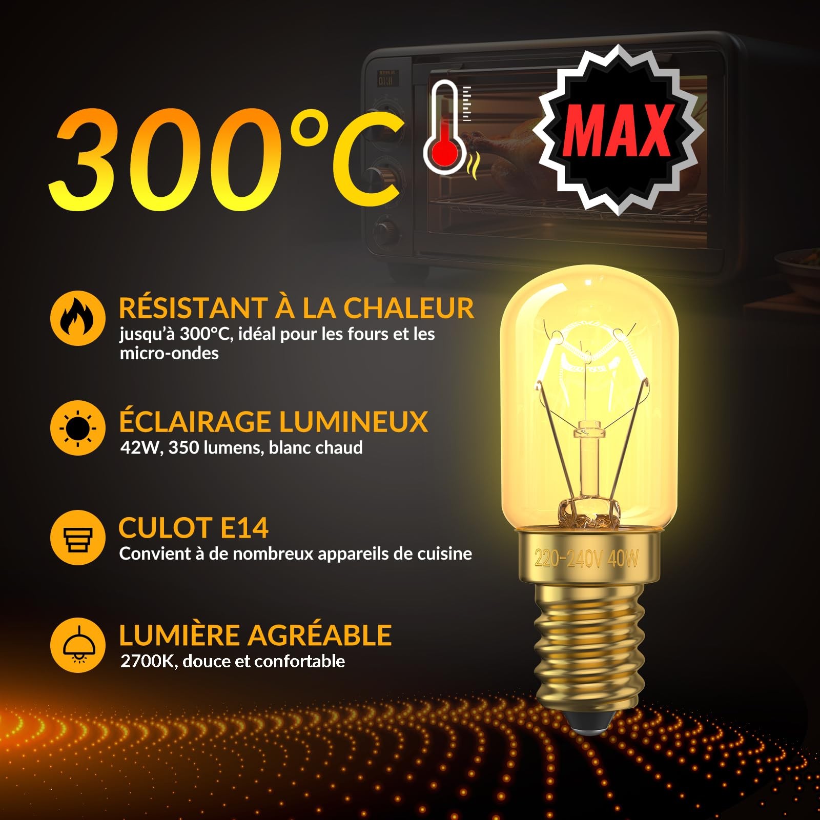 Ampoule culot E14 puissance 40W dimmable pour lampe de sel - 2